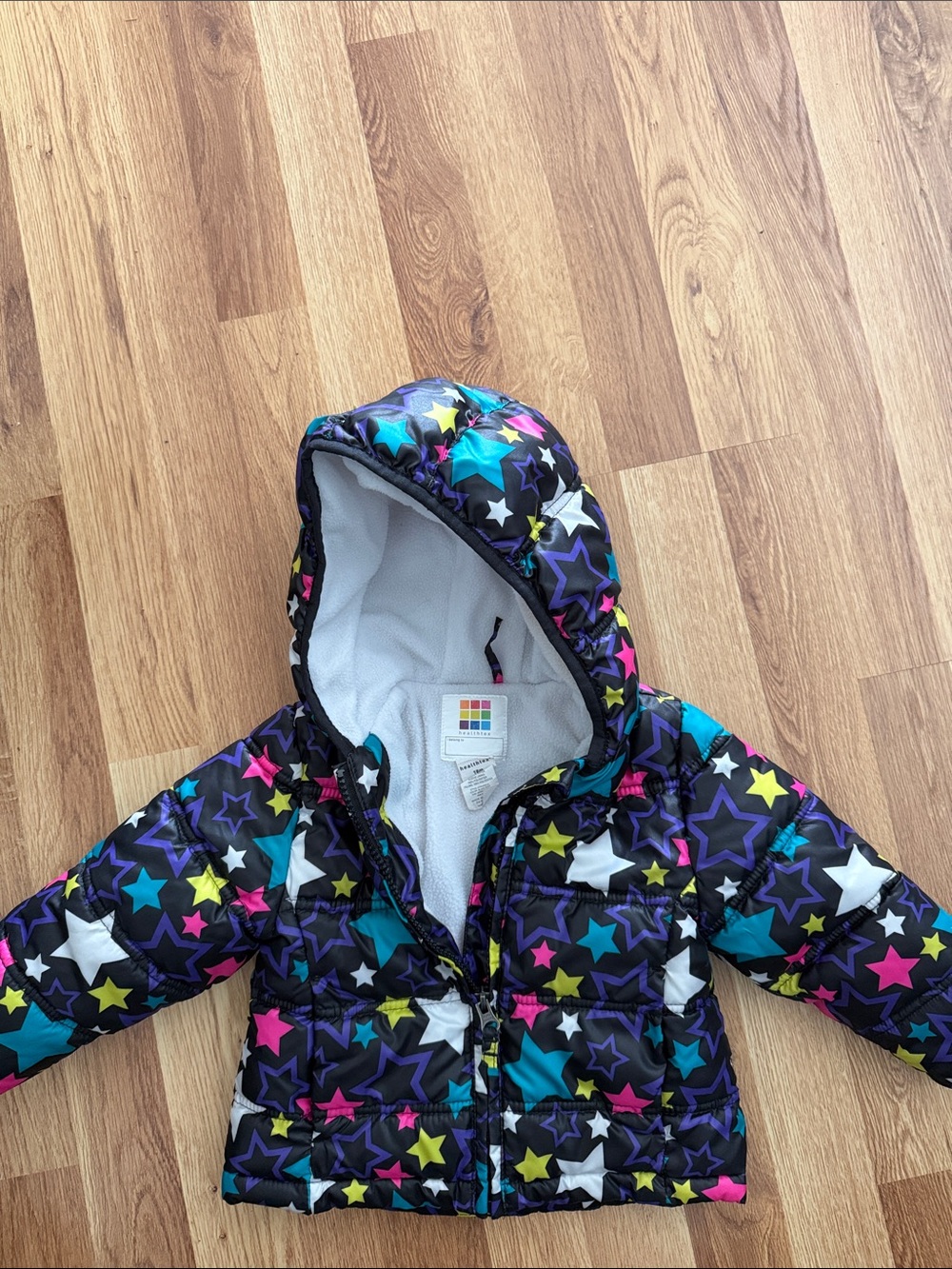 Colorful Star Puffer Jacket - Hooded Kids Coat. 18 months